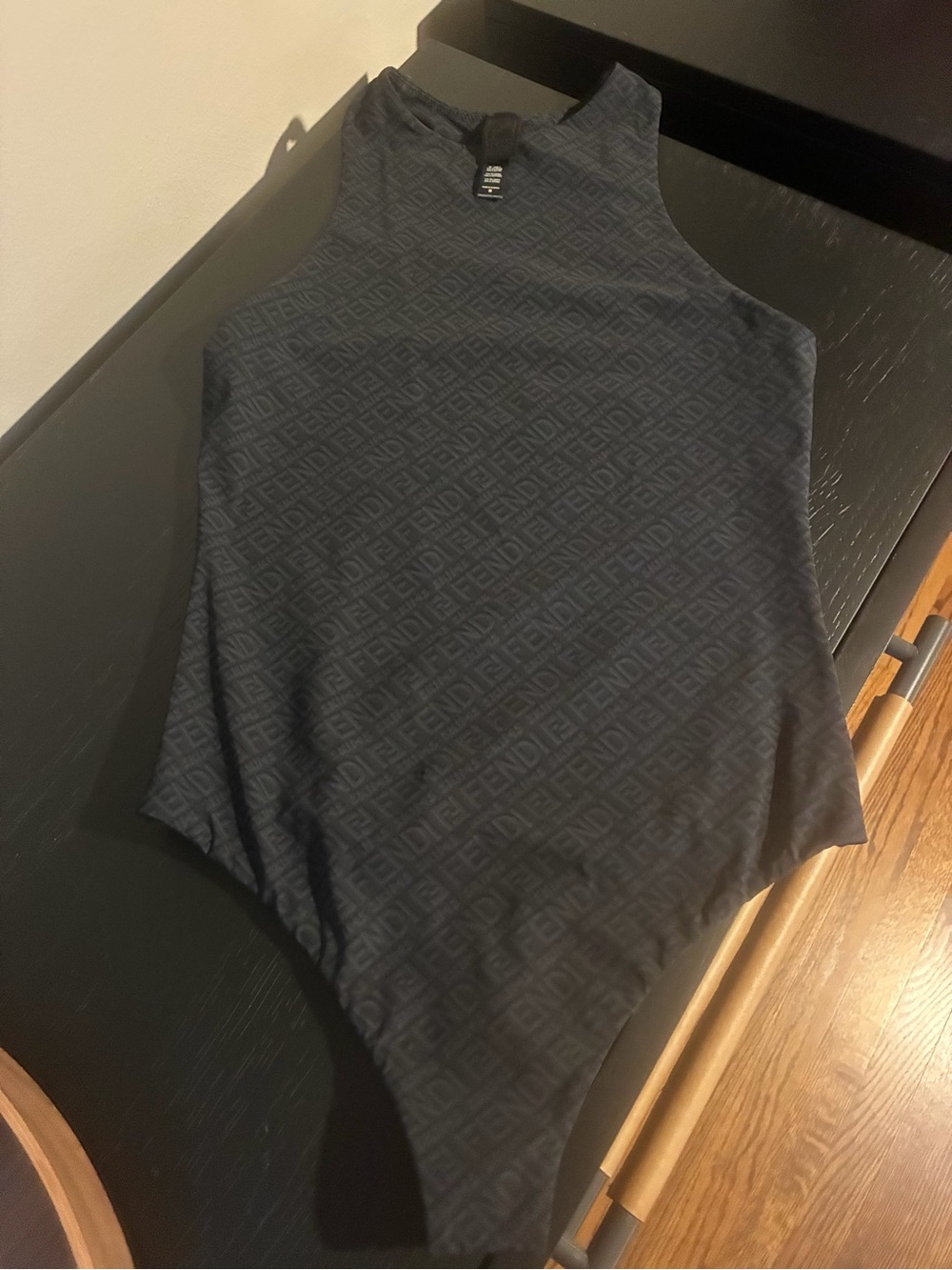 SKIMS x FENDI Black High-Neck Sleeveless Logo-Textured Bodysuit